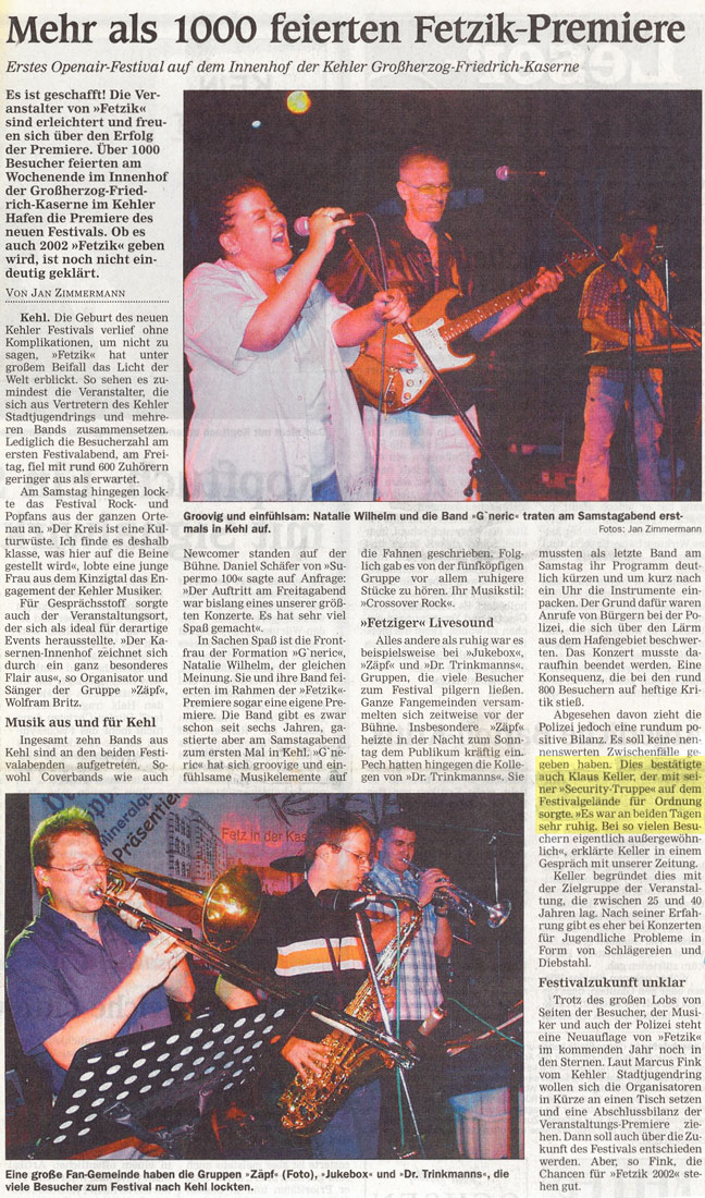 KKTeam aus der Presse - Mittelbadische Zeitung - Open-Air-Konzert